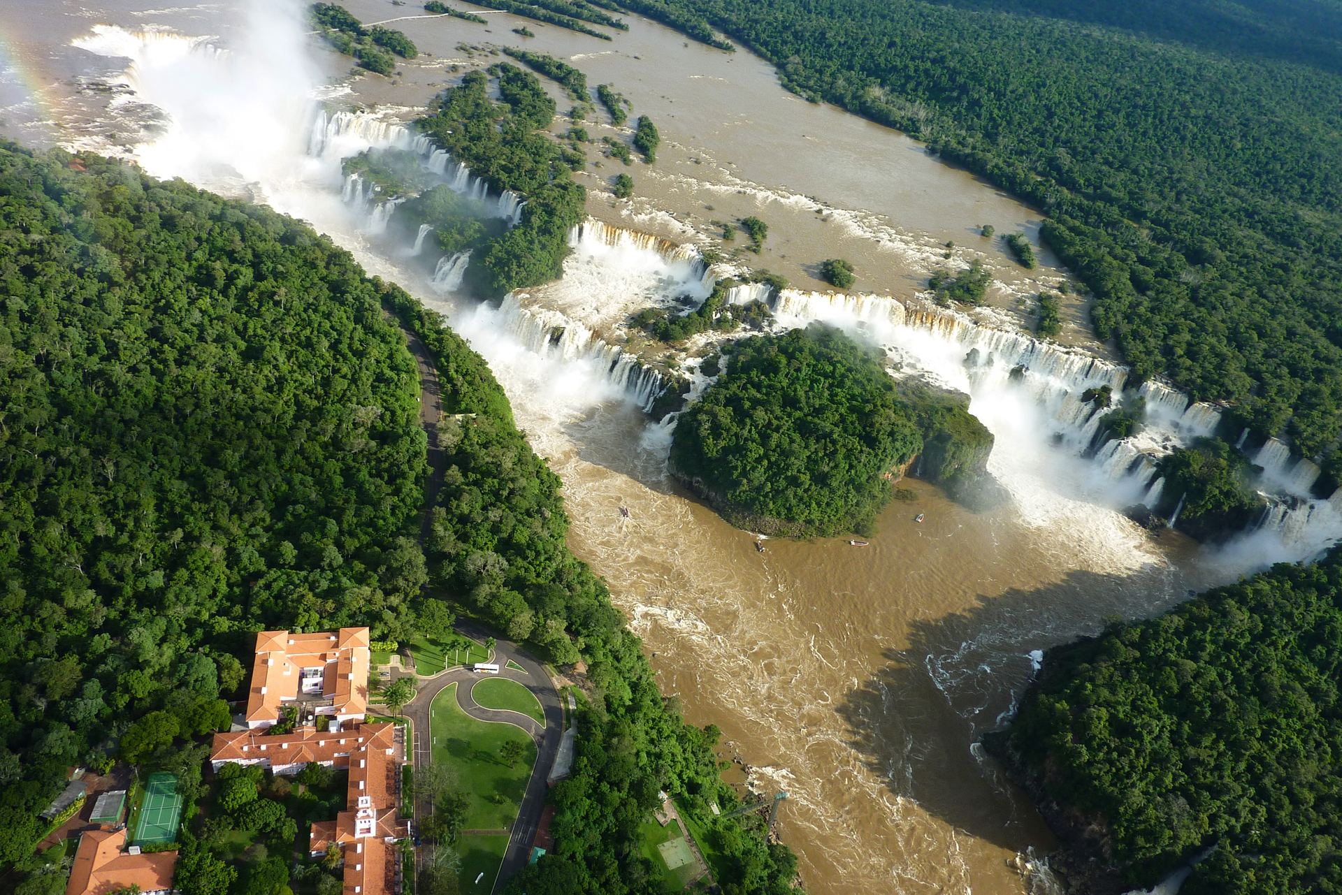 Aerial view of Iguazú Falls on the border of Brazil and Argentina